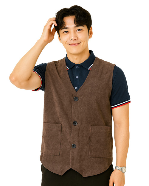服務背心訂製｜尖擺釦子｜加內裡腰貼袋-咖啡色｜<span>VB-HO-0001-01</span>