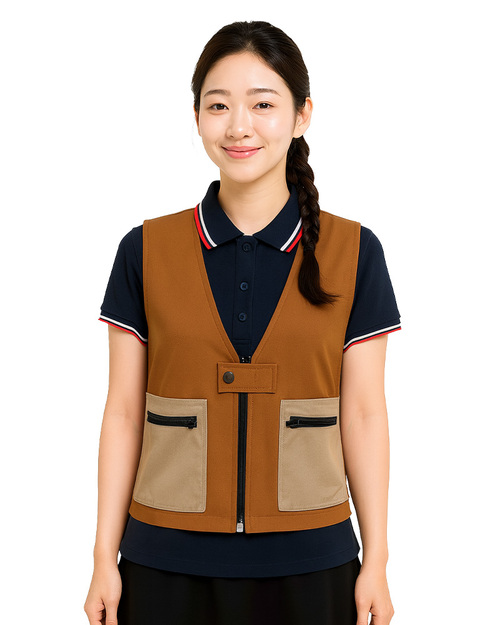 服務背心訂製｜拉鍊釘釦｜褐色配卡其｜<span>VB-HX-0006-01</span>