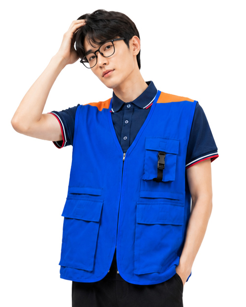 多功能工作背心｜洞洞布 訂製款｜拉鍊 寶藍配橘｜<span>VF-HO-0001-15-01</span>