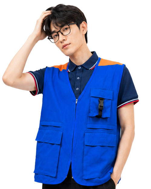 多功能工作背心｜洞洞布 訂製款｜拉鍊 寶藍配橘｜<span>VF-HO-0001-15-01</span>
