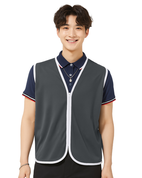 活動背心訂製｜拉鍊款｜深灰滾白｜<span>VUI-B-10</span>