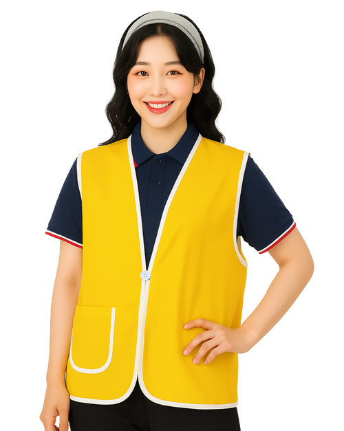 活動背心訂製｜釦子款｜圓角口袋 黃滾白｜<span>VUI-D03</span>