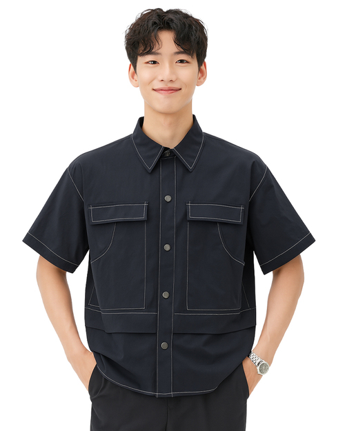 工作服 ｜短袖訂製 黑車線白｜<span>WORK-A09</span>