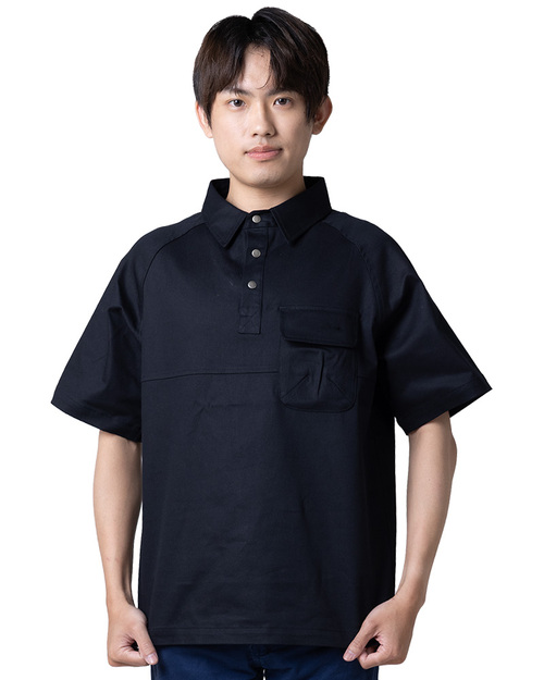 半開襟工作服 斜袖短袖 訂製 黑 <span>WORK-Ab01</span>  |商品介紹|工安 職安制服/工作服/工作褲【訂製】|工作服 【訂製款】