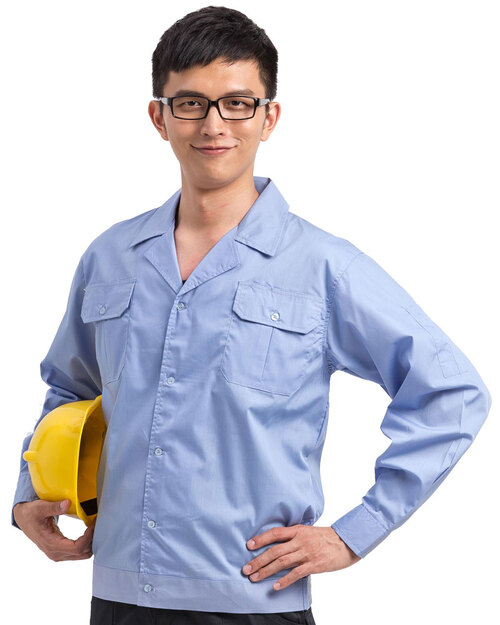 工地工作服長袖訂製款-翻領水藍<span>WORK-B04</span>  |商品介紹|工安 職安制服/工作服/工作褲【訂製】|工作服 【訂製款】