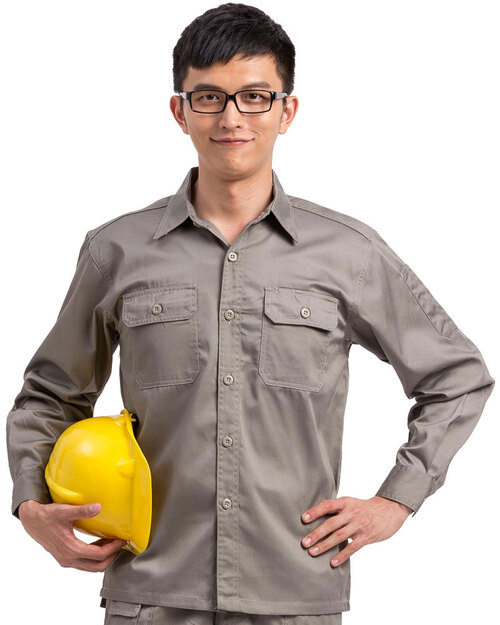 工地工作服長袖訂製款-淺灰<span>WORK-B05</span>  |商品介紹|工安 職安制服/工作服/工作褲【訂製】|工作服 【訂製款】